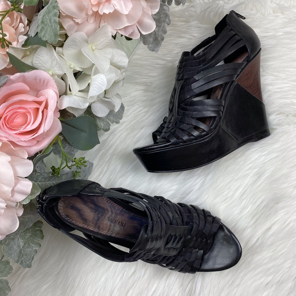 Gianni Binni Leather Platform Wood Wedge Size 9.5 - Picture 1 of 8